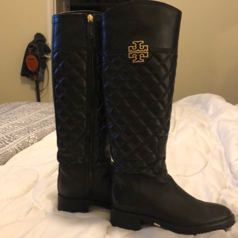 Tory Burch Melinda Quilted riding black boots